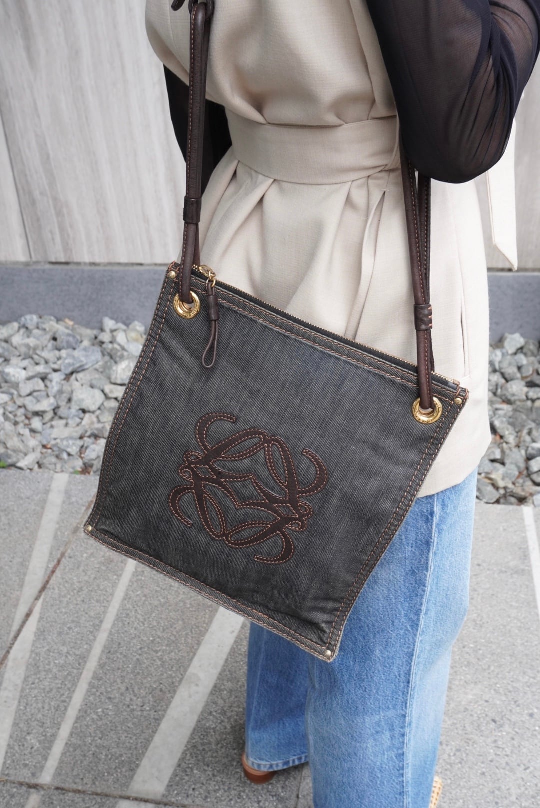 LOEWE ロエベ ショルダーバッグ インディゴ アナグラム キャンバス vintage ヴィンテージ オールド n8xae3