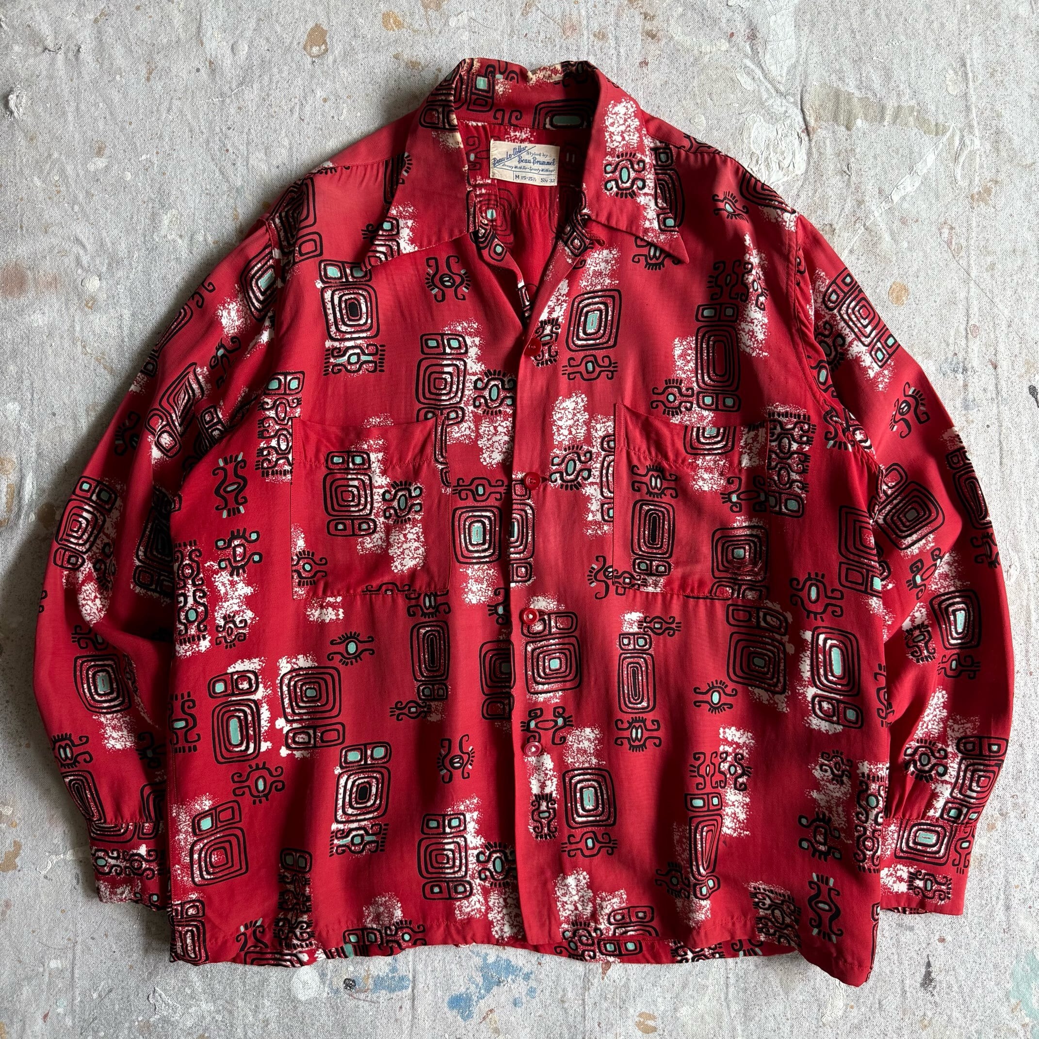 1940~50s BEAU BRUMMEL Rayon Shirts M Z99