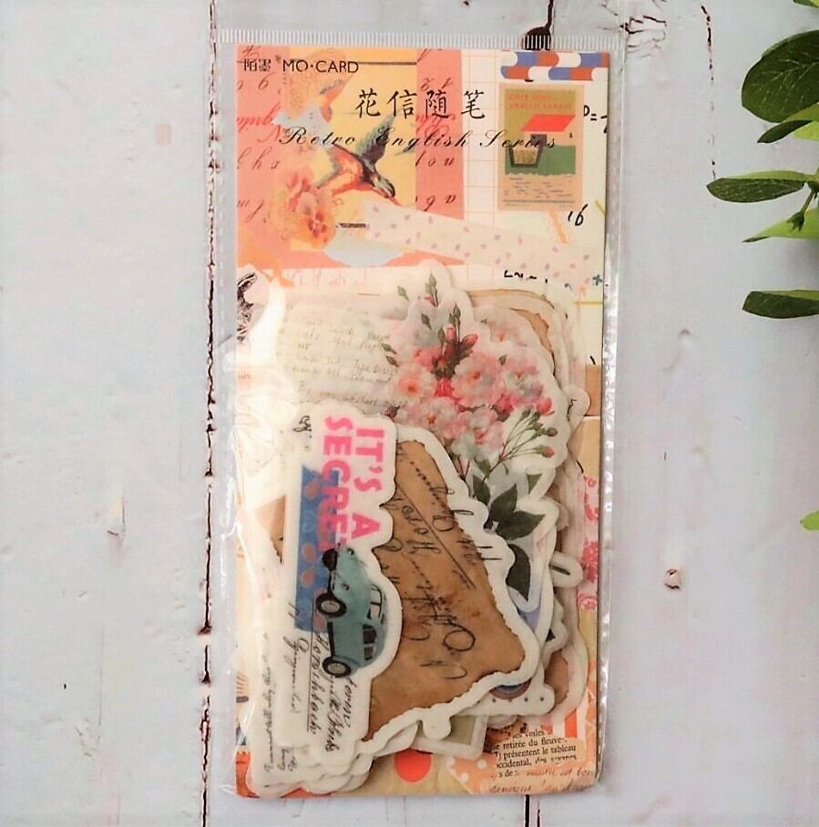 海外シール フレークシール Retro English 花信随 60枚入 Marble 紙もの専門店