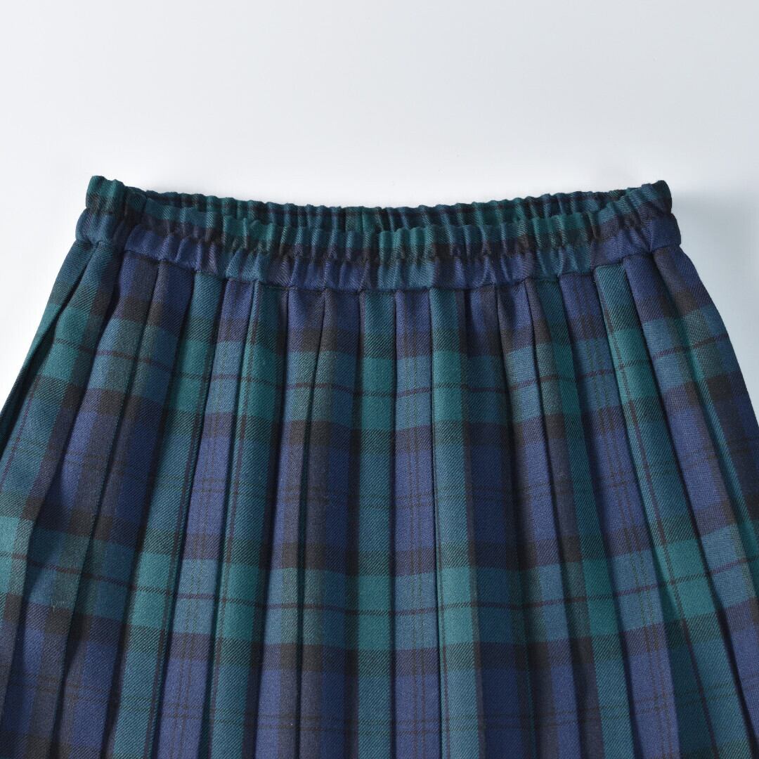 Sarahwear サラウエア ウーステッドタータンチェックプリーツスカート・ブラックウォッチ サラリとした肌触り。裏地付きです【送料無料】