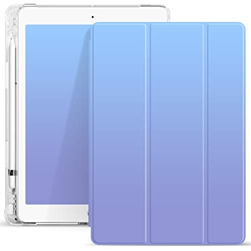 Moogukadan 適合 iPad 10.2 第7 8 9世代用のケース お洒落 ペンシルホルダー付き グラデーション 背面 透明 クリア 三つ折りスタンド オートスリープ機能 薄型 手帳型 スリム (G番)