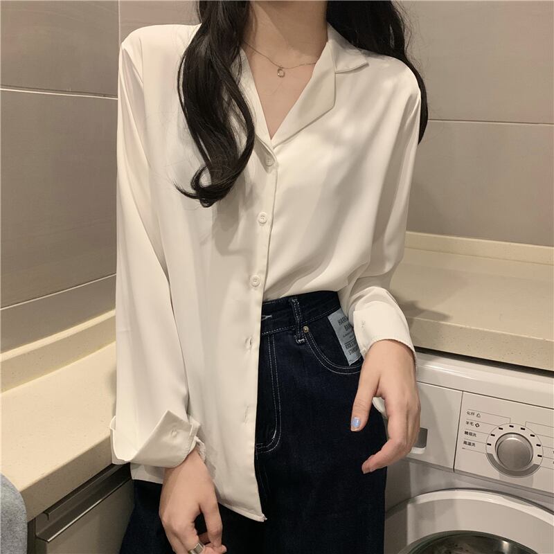 シャツ スプリングオータム薄手ホワイトトップス ロング 春物 秋物 1号婦人1738050597