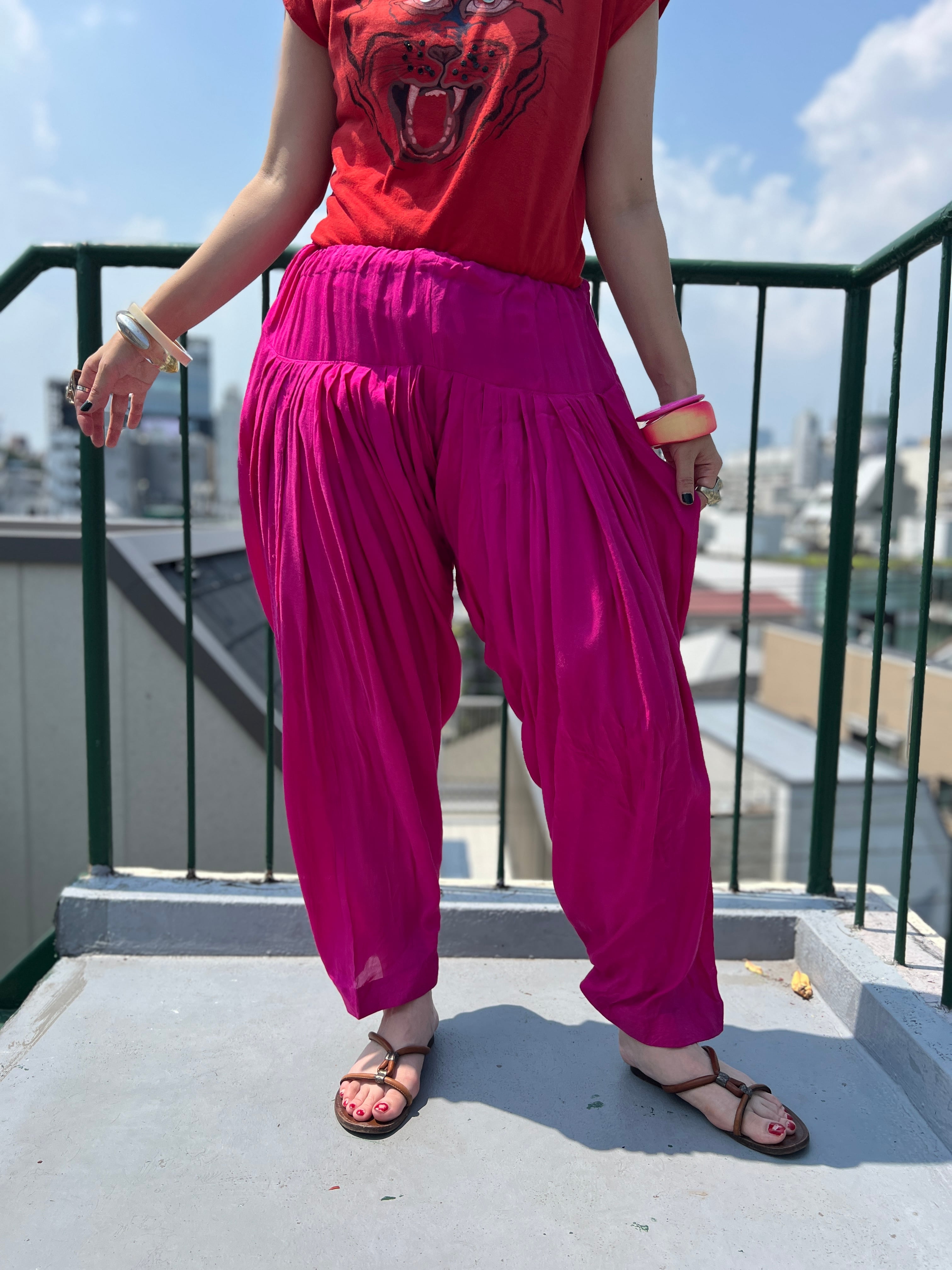Vintage indian fuchsia pink rayon pants