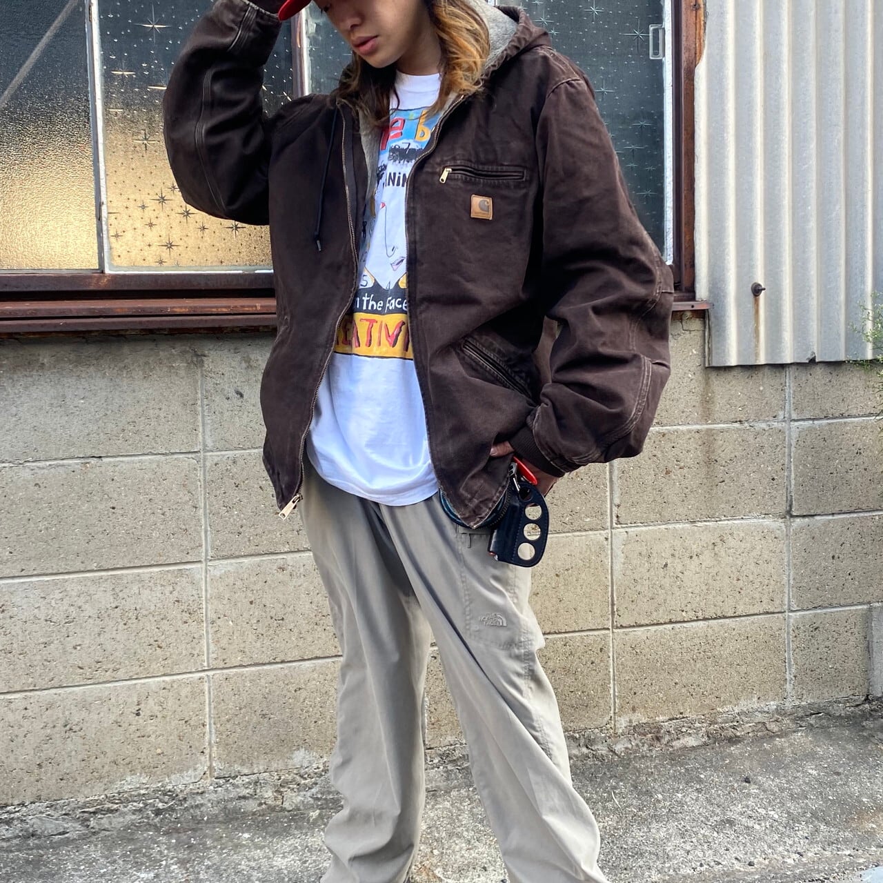 Carhartt カーハート デトロイトジャケット ワークジャケット フルジップパーカー フード付き ダック地 ボアライナー ブラウン 茶色 メンズL  古着【ワークジャケット】 | cave 古着屋【公式】古着通販サイト powered by BASE