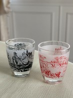 フランスVintage リキュールグラス ミニグラス トワルドジュイ柄 ブラック／レッド フラワーベース インテリア 撮影小物 インテリア小物