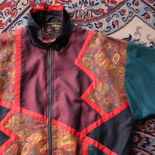 switching art graphic pattern full-zip jacket