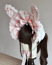 ♡【全9色】MAID うさみみフリルレースリボンハーフボンネット chocolate ♡