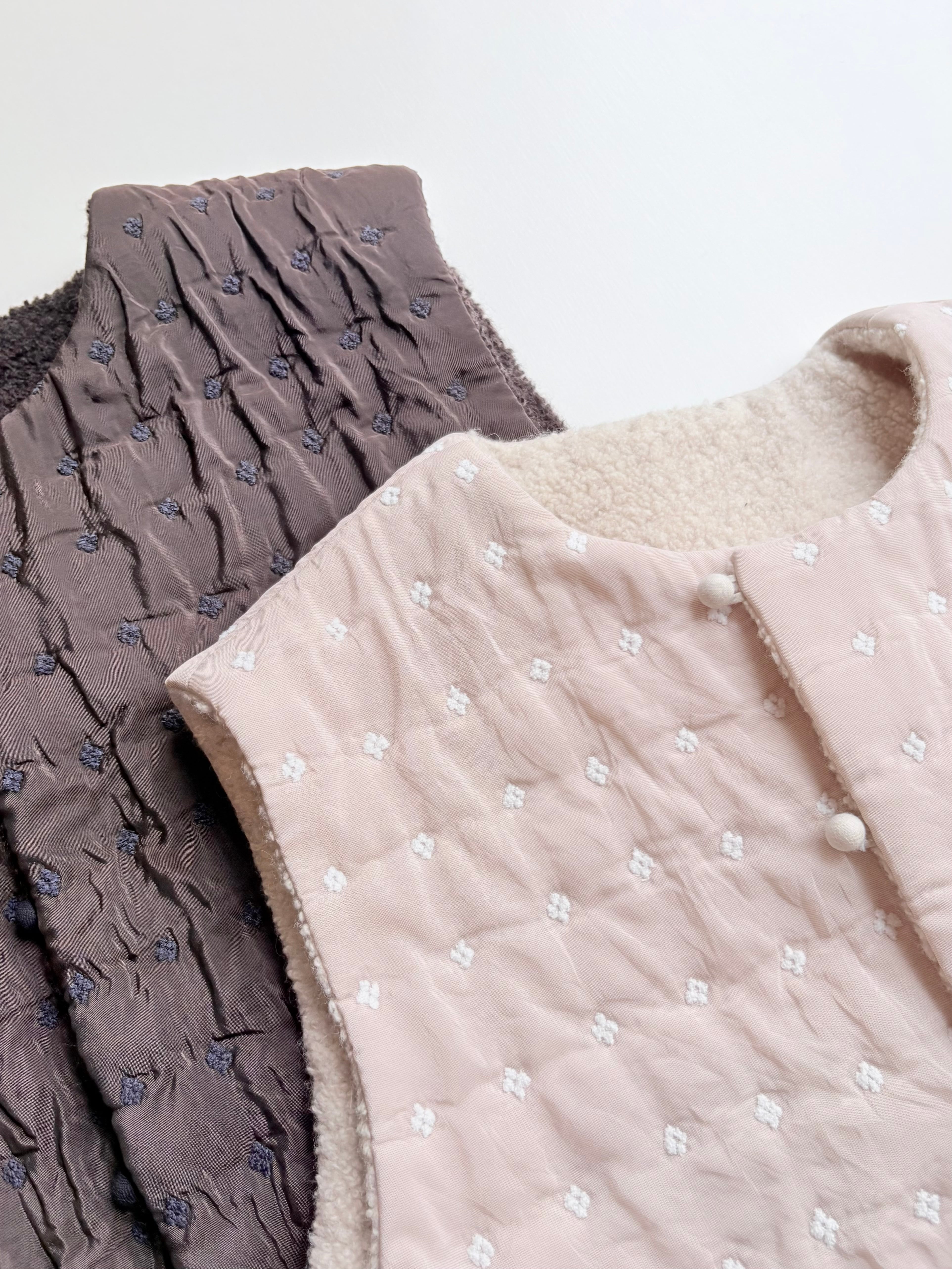 qiri】flower dot quilt jacquard short reversible vest