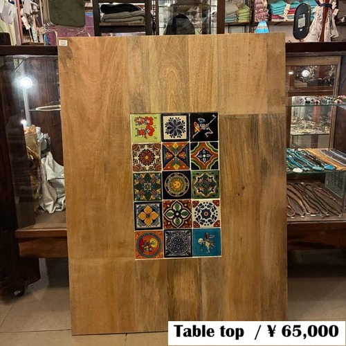 TOPANGA Furniture Mango wood and Mexican tile table top, 110x82cm, one-of-a-kind, handmade dining table.　