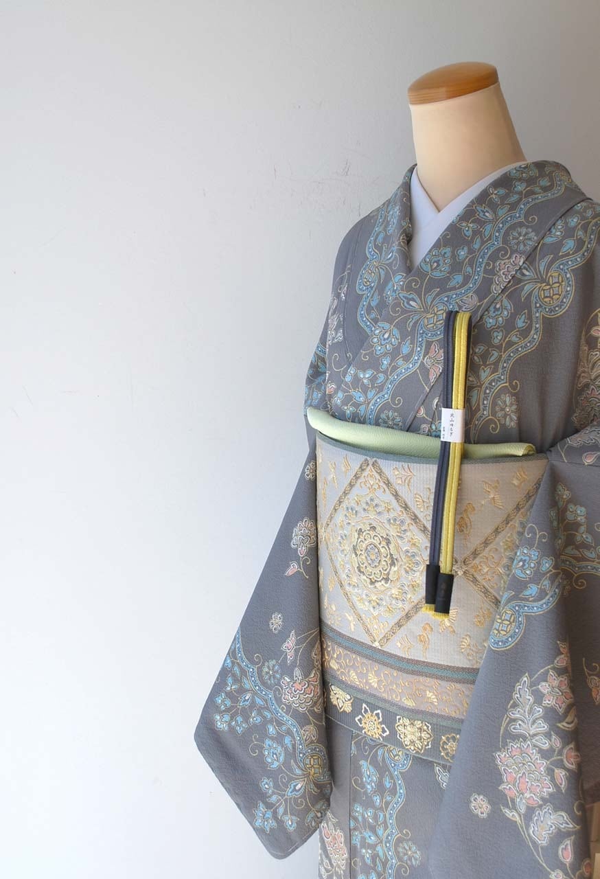 衿秀・帯締め】北山ゆるぎ 冠組帯締め2トーン 黄蘗色×紅掛花色 撚り房