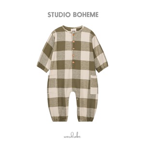 即納【STUDIO BOHEME】18m/24m/36m BIG PAPI JUMPSUIT / KAKI GINGHAM / ジャンプスーツ / ボエム