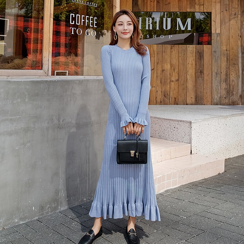 ワンピース 秋 ワンピース 冬 ワンピース リブニット ロング ワンピース マタニティ ワンピース 無地 大きいサイズ ワンピース レディース ロング丈 長袖 ニット ワンピース 韓国 ワンピース 長袖 ロングワンピース 黒 春秋 カジュアル Viento