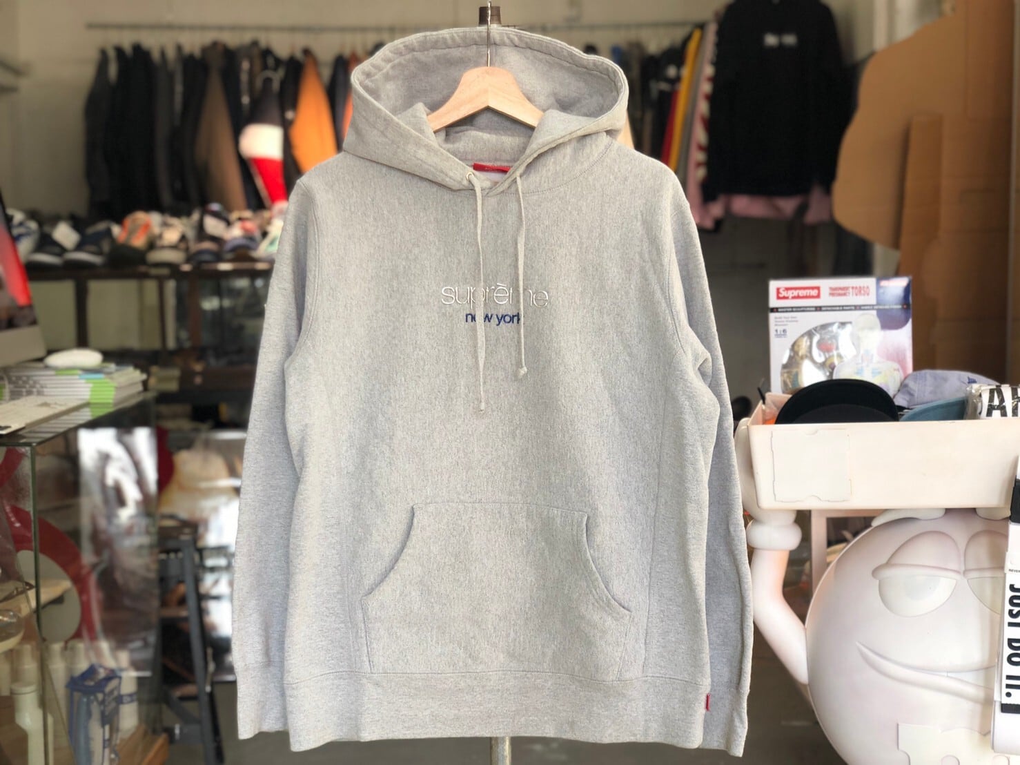 Supreme CHROME CLASSIC LOGO HOODED SWEATSHIRT GREY MEDIUM II0119  