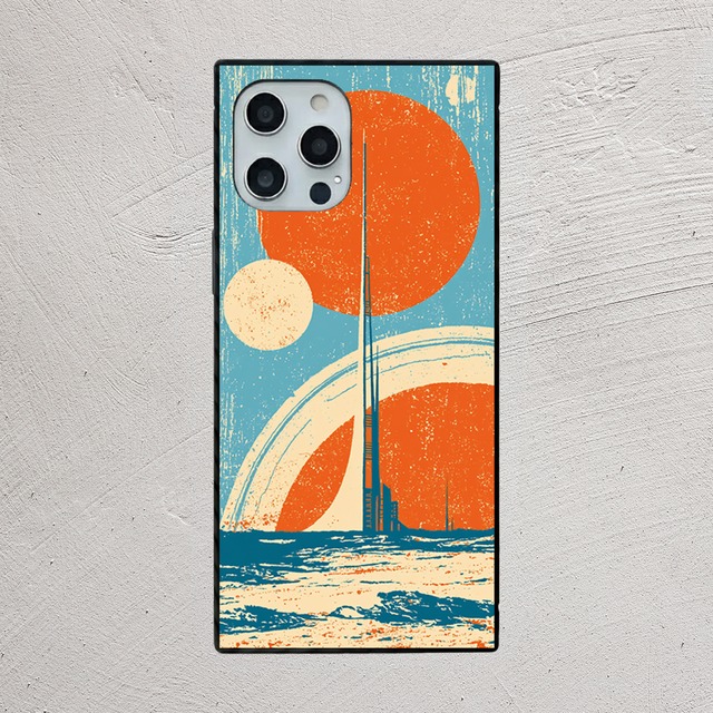 受注生産 iPhoneケース オレンジ惑星と水平線の宇宙柄｜レトロ宇宙 RFSP032B