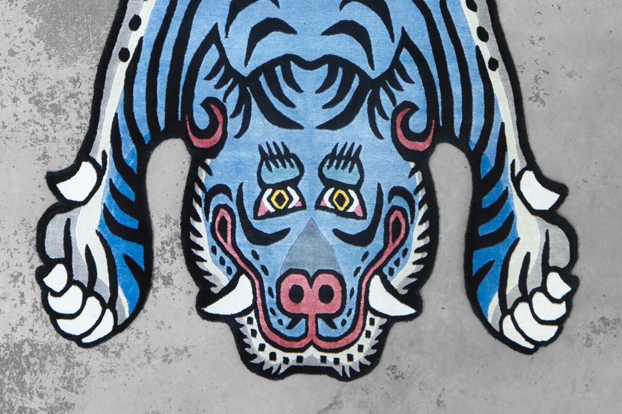 Tibetan Tiger Rug 《Lサイズ•シルク•オリジナル1•ブルー170》チベタン