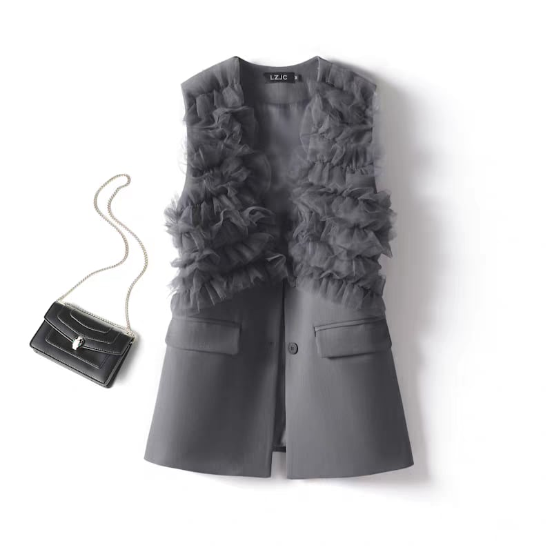 ella selectshop エラ　ドビークロスフリルジレ　ブラック　ペムラム ella selectshop エラ ドビークロスフリルジレ ブラック ペムラム