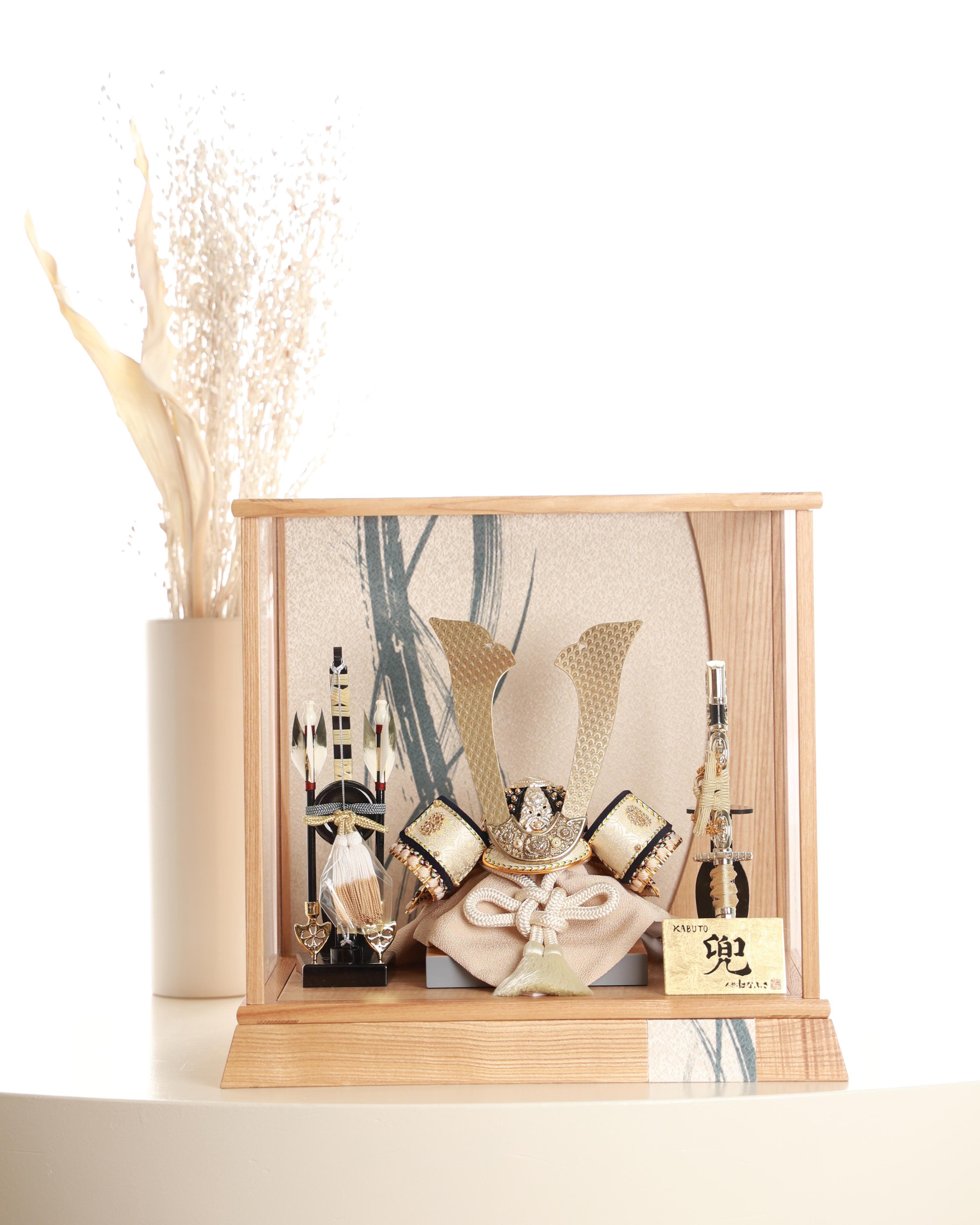 【数量限定】五月人形|亜麻色縅満天金星兜|小型ケース|日米首脳会談お土産シリーズ|