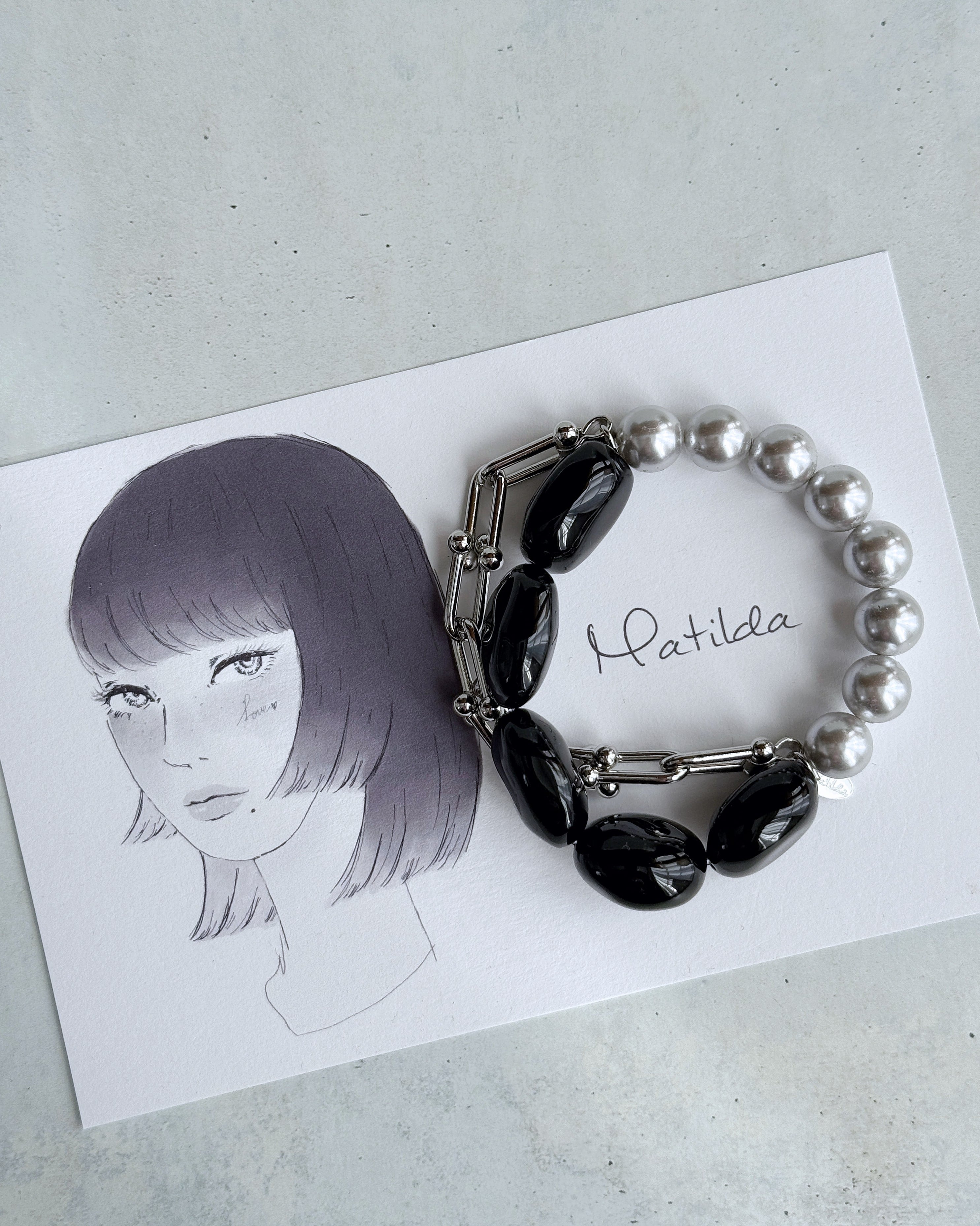 【再販】Chain & stone bracelet(オニキス×貝パール)