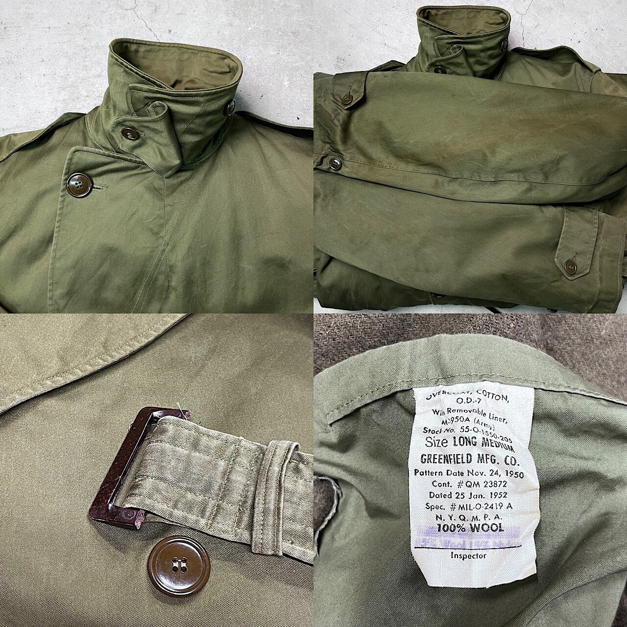 52年納品 50年代 U.S.ARMY 米軍実品 M-1950A ミリタリートレンチコート