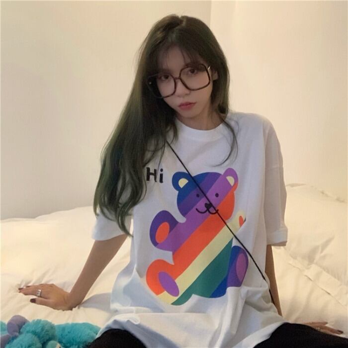 ルーズプリントTシャツ シャツ サマーカジュアルラウンドネック 夏物 Oネック ケッペル92266538397