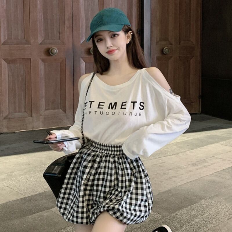 薄手Tシャツ サマーホワイトカジュアルルーズトップス 夏物 オフショルダー YY-ファッション21018864248