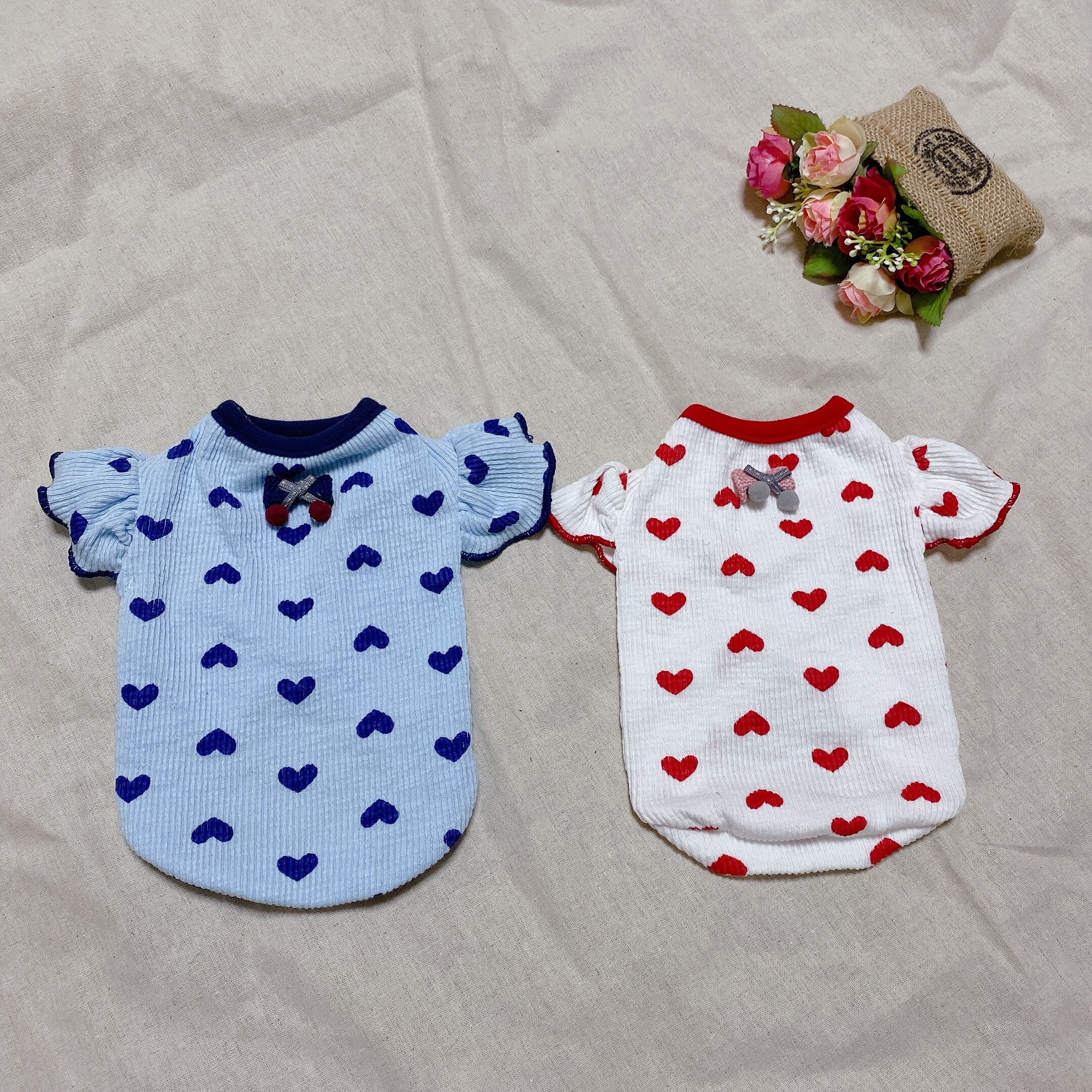 【SALE】ハートフリルトップス S ~ XL 2color / 小型犬 犬服 新作 可愛い 犬の服 春夏 ドッグウェア b52
