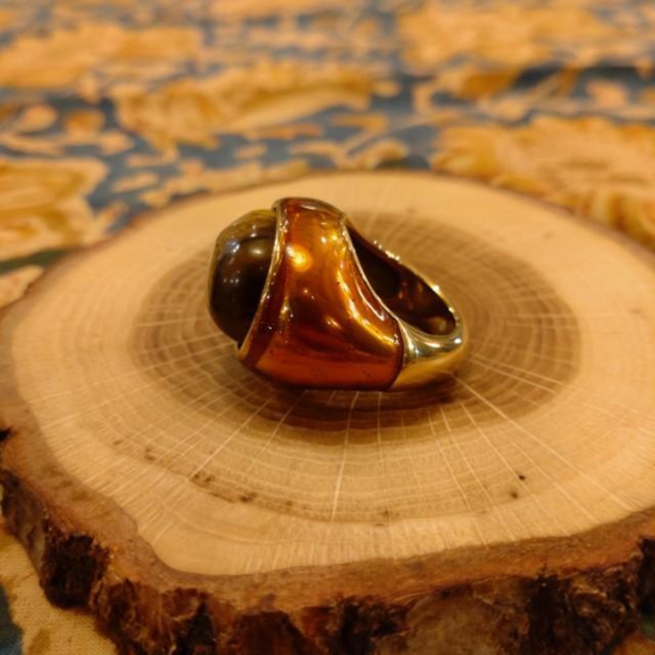 TOPANGA Jewelry 　Cabochon Cut Tiger ’s　Eye Ring　Ring Size 12　Ring　Accessory　Present　Simple　Vintage　Antique