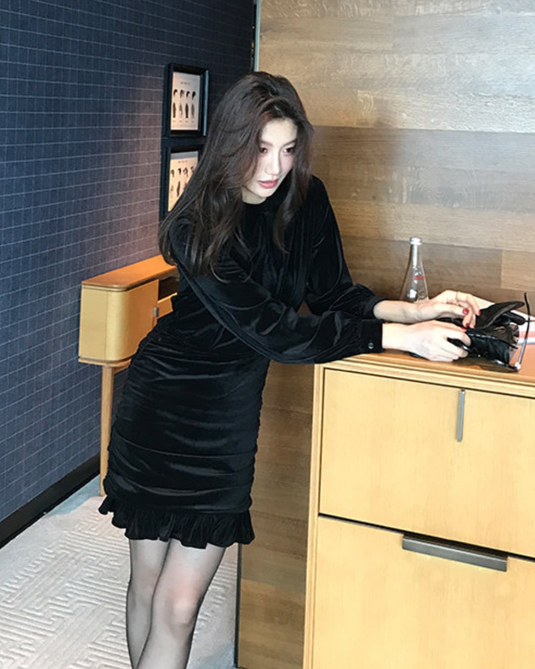 ベロアミニドレープワンピース A25379