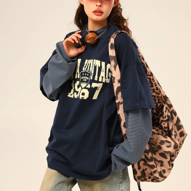 faded logo layered long tee　フェードロゴレイヤードロングティー　J2175