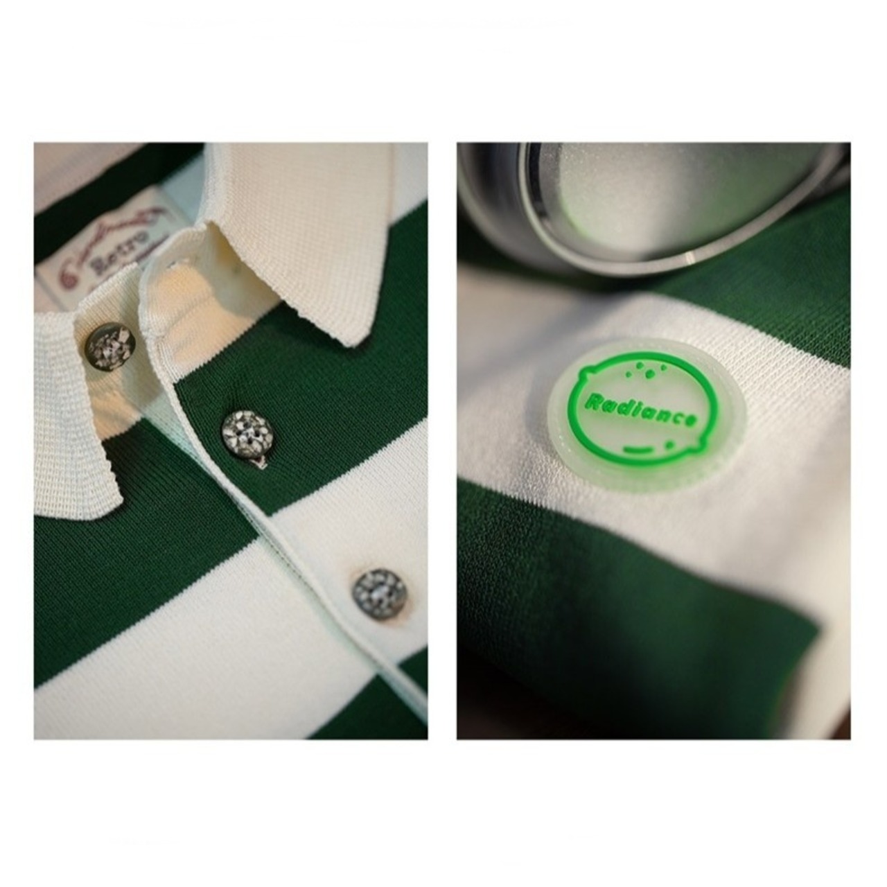White and Green Striped Polo Shirt / ホワイト & グリーン ストライプ ポロシャツ