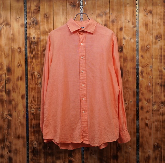 ralphlauren regent classic fit リネンシャツ XL/ラルフローレン オレンジ ポニー無し