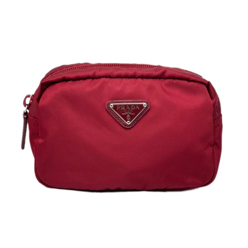 【中古】 プラダ ナイロン 化粧 ポーチ VELA ボルドー アカ MV340 レディース