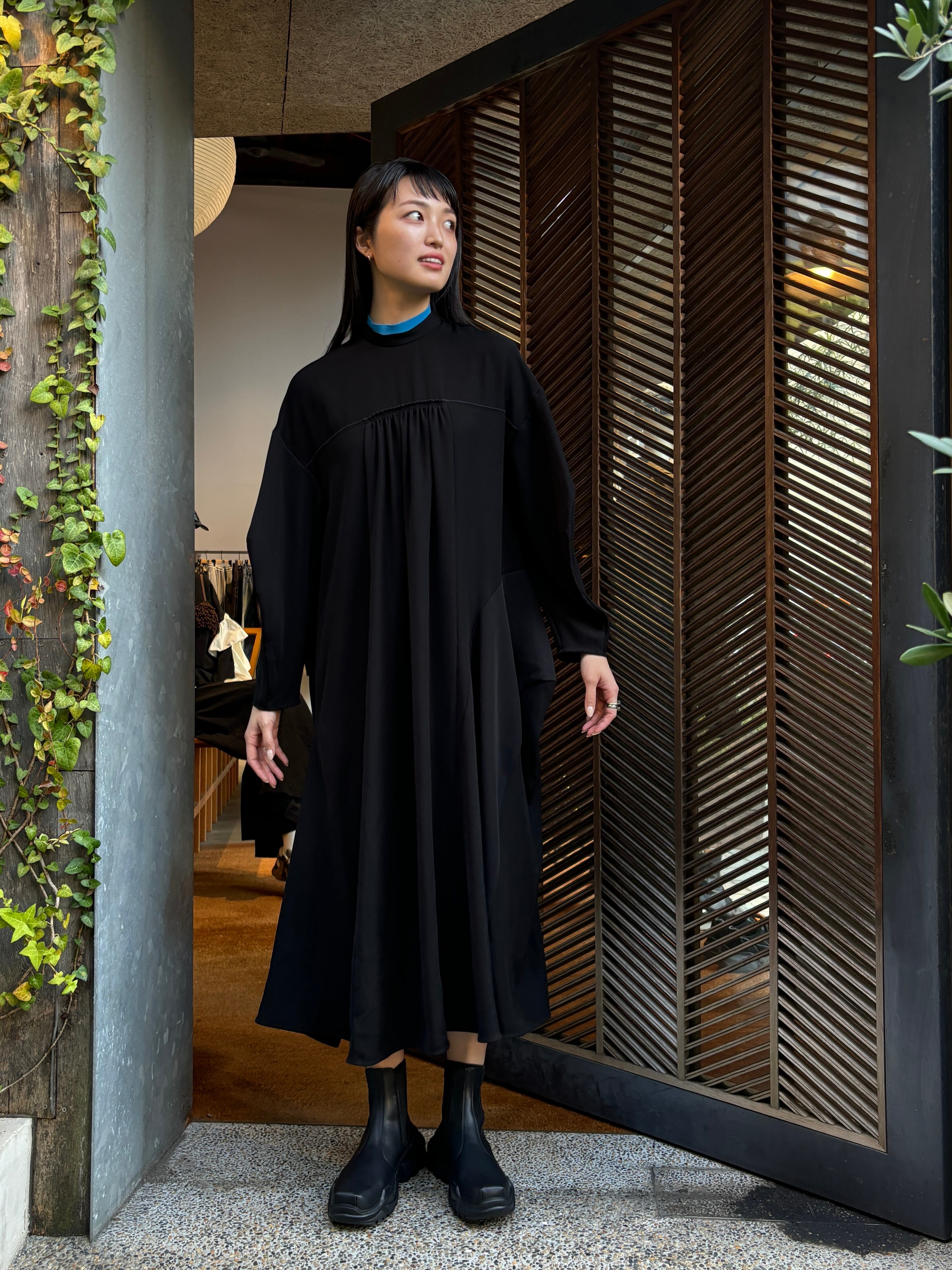 FETICO】draped sleeve 待ち望み shirt dress black