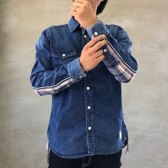 DENIM SHIRT USED ［CHECK COMBI］ / INDIGO × BLUE