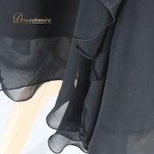 社交ダンス 衣装 スタンダード ドレス ワンピース パーティドレス Sanline ブラック系 ラインストーン フォーマル 演奏会 発表会 ピアノ きらきら 華やか フリル ウエストリボン ねじりデザイン シースルー袖 袖フレア ボレロ付き セットアップ 日本製 サンリーヌ ロング丈 体型カバー 9R ポリエステル フォーマルワンピース