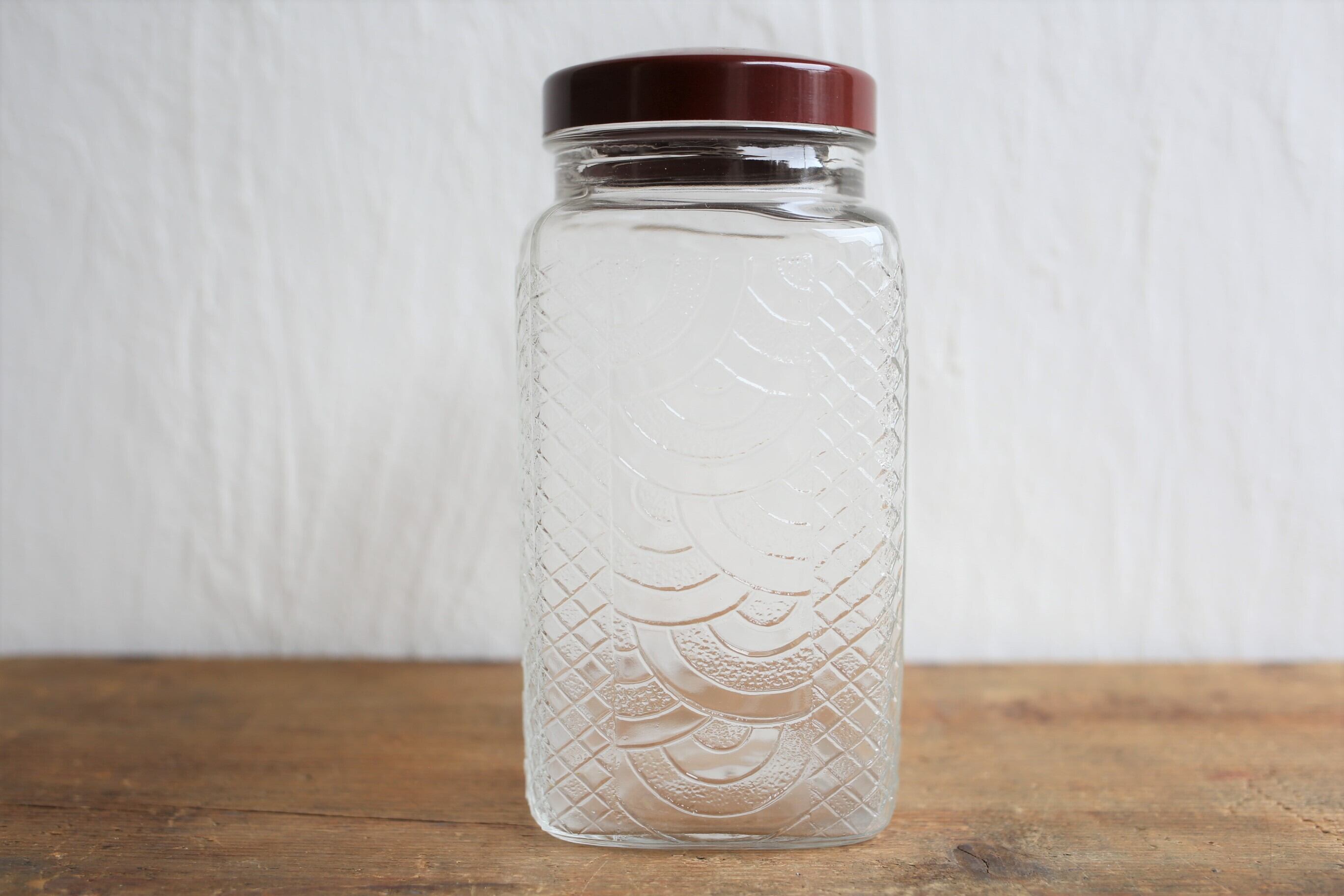 フランスアンティーク気泡ガラス蓋つきキャニスター容器＊カゴ皿付き フランスアンティーク気泡ガラス蓋つきキャニスター容器＊カゴ皿付き