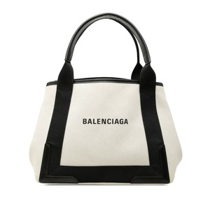 バレンシアガ ネイビー カバスS トートバッグ ハンドバッグ 339933 アイボリー ブラック キャンバス レザー レディース BALENCIAGA 中古