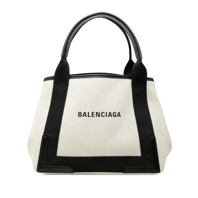 バレンシアガ ネイビー カバスS トートバッグ ハンドバッグ 339933 アイボリー ブラック キャンバス レザー レディース BALENCIAGA 中古