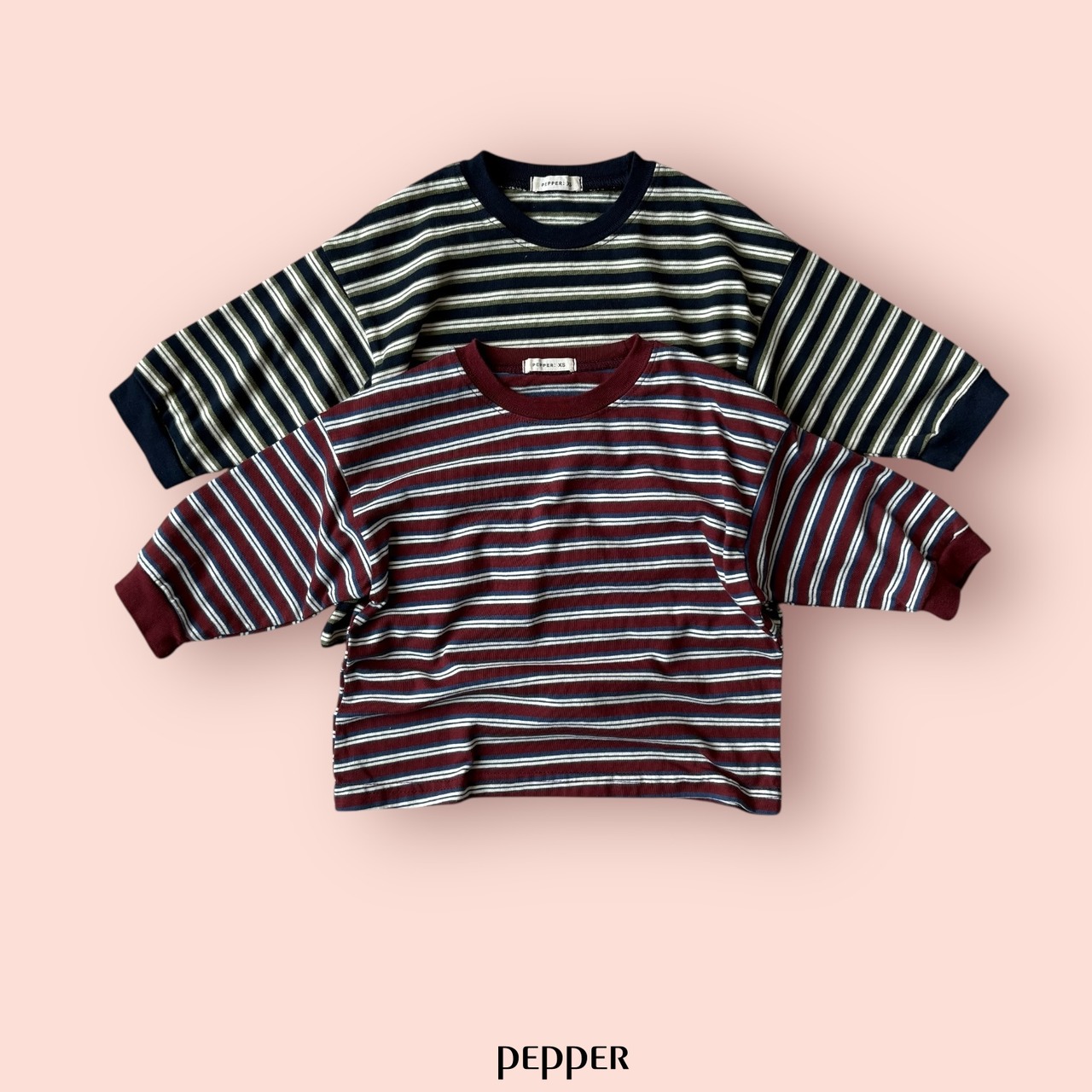 PEPPER 26/SP(Mom) Pepper-speckled striped T-shirt
