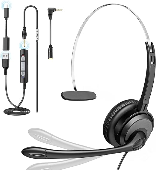 Voistek 片耳 ヘッドセット イズキャンセリングマイク付き Type-C/USB
