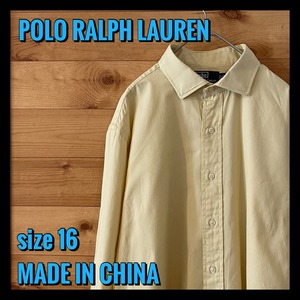 【POLO RALPH LAUREN】ストライプ 柄 長袖シャツ ライトイエロー ポロ ラルフローレ アメリカ古着