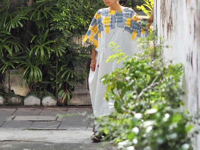 ブロックプリント×ヘンプコットン/カフタンワンピース