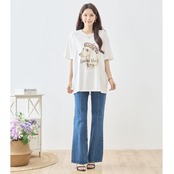reve bleu フラワーベレー帽犬プリントTシャツ【M~L】ホワイト