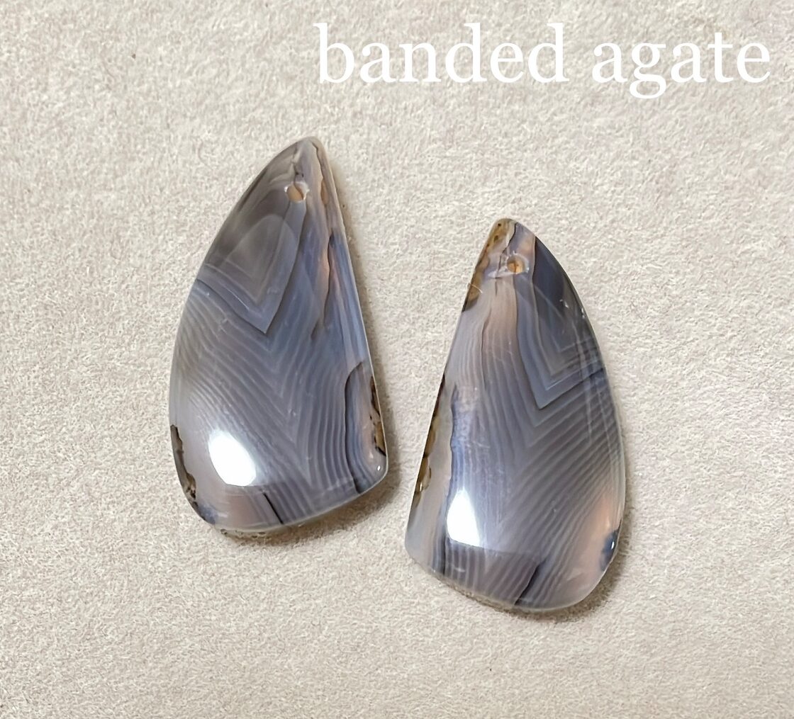 グレー バンデットアゲート 1ペア 天然石 穴あり ピアス ハンドメイド 