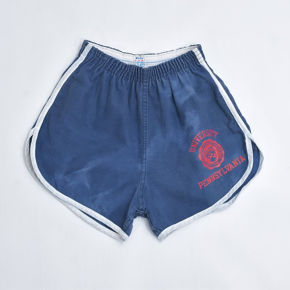 80s USA製 Champion ペンシルベニア大学 赤ロゴ コットン ランニングショーツ ネイビー USED ヴィンテージ ビンテージ 古着 メンズ Sサイズ