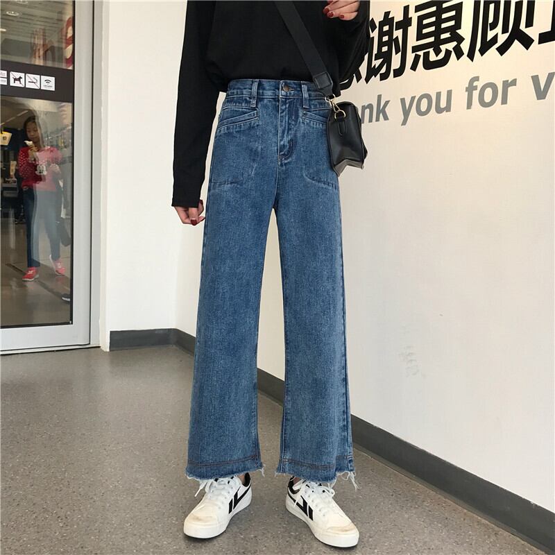 2020年春に新しいワイドレッグパンツ女性のハイウエスト緩いドレープジーンズの女性のレトロな野生の古いパンツのトレンド クレセントシティ51817933022