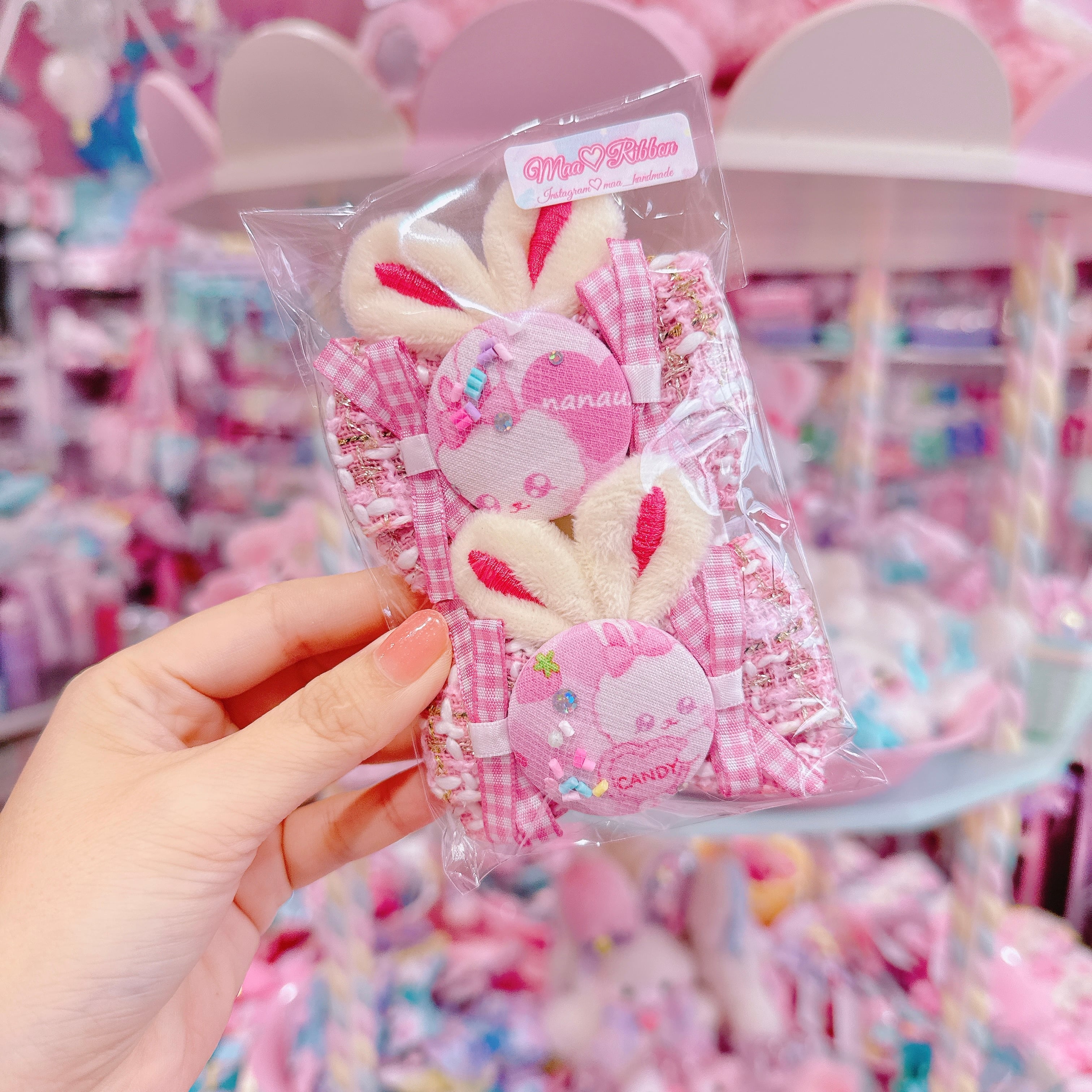 【R14】51-19うさ耳付きツイードツインヘアクリップ