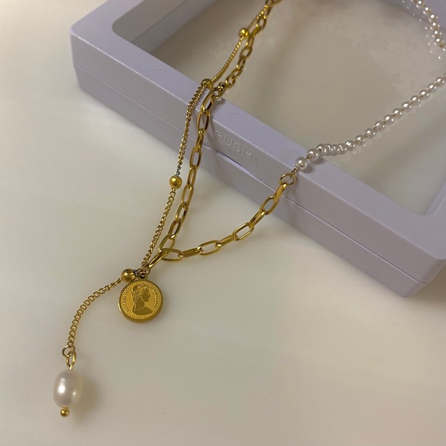 【即納】18k coating pearl tassel necklace