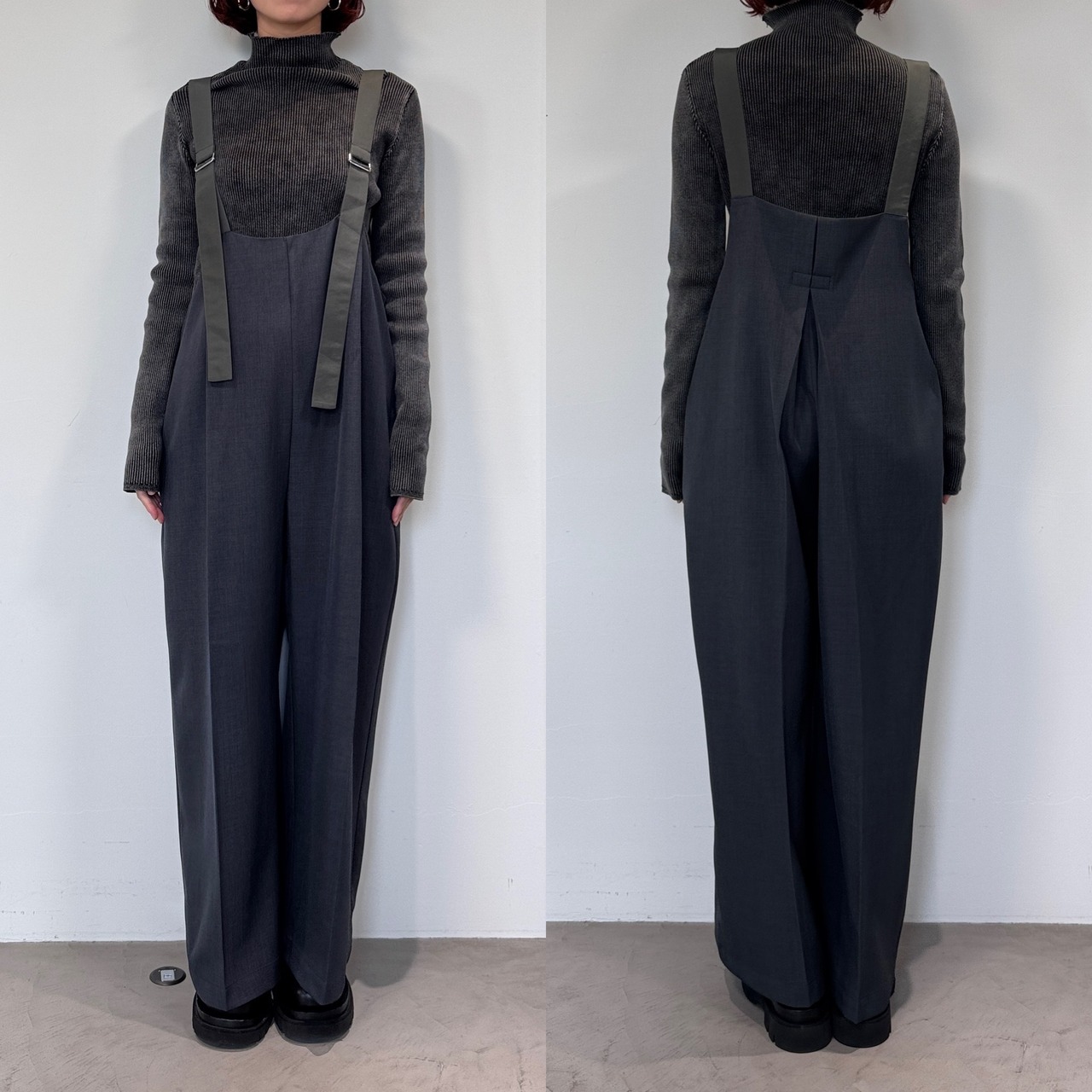 バックデザインタックサロペットPT/チャコール