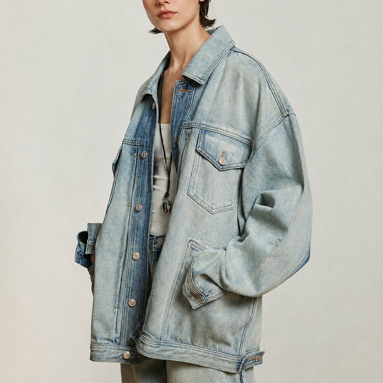 Oversize washed denim jacket A00134